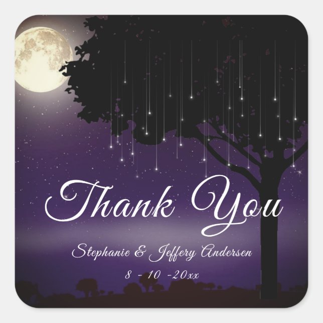 Celestial Starry Night String Light Thank You Square Sticker (Front)