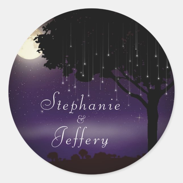Celestial Starry Night Tree String Lights Wedding Classic Round Sticker (Front)