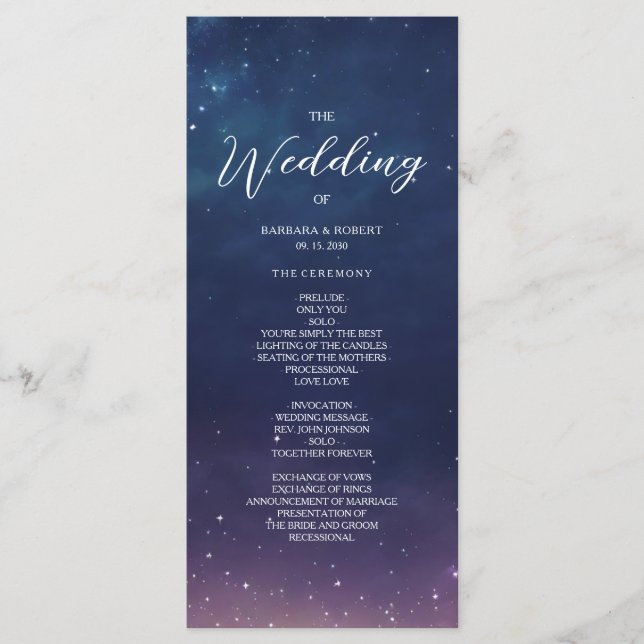 Celestial Starry Night Wedding Program Programme (Front)