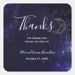 Celestial Starry Night with Gold Moon Wedding Square Sticker