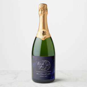 Celestial Starry Sky and Gold Moon Sparkling Wine  Label