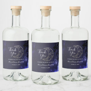 Celestial Starry Sky and Gold Moon Wedding Theme Liquor Bottle Label
