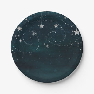Celestial Starry Sky Swirls Baby Shower Party Paper Plate