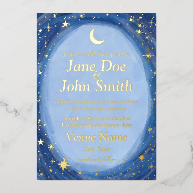 Celestial starry wedding invitation artsy foil inv (Front)