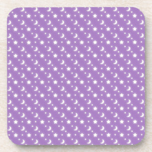 Celestial Stars and Moons on Purple Pattern Coaster
