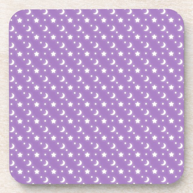 Celestial Stars and Moons on Purple Pattern Coaster (Front)