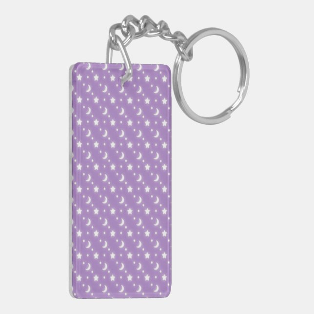 Celestial Stars and Moons on Purple Pattern Key Ring (Back Left)