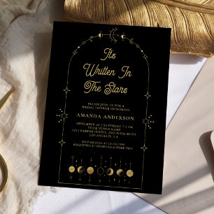 Celestial Stars Black Gold Moon Bridal Shower Invitation
