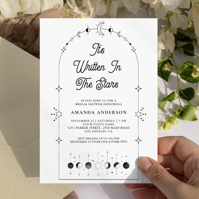 Celestial Stars Black White Moon Bridal Shower Invitation (Creator Uploaded)