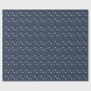 Celestial Stars, Cosmic Galaxy & Planets Pattern Wrapping Paper