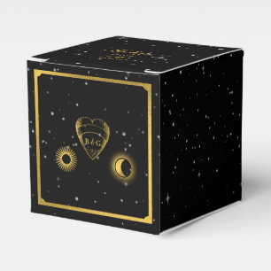 Celestial Stars Crescent Moon Black Gold Wedding Favour Box