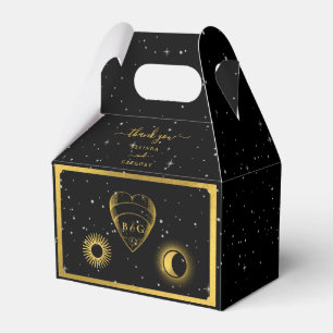 Celestial Stars Crescent Moon Black Gold Wedding Favour Box