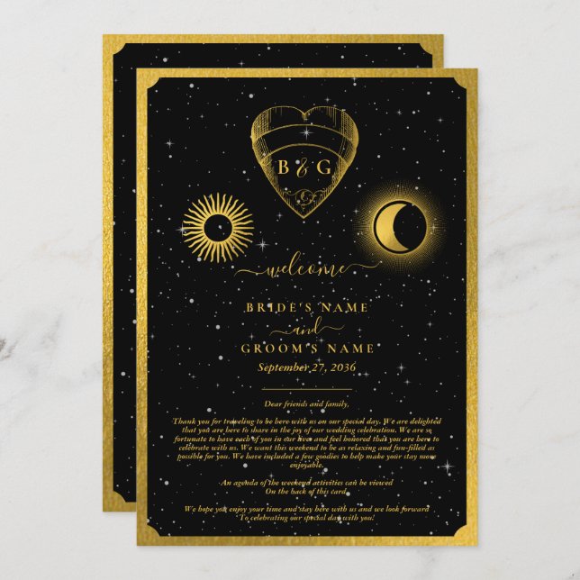 Celestial Stars Crescent Moon Wedding Itinerary Programme (Front/Back)