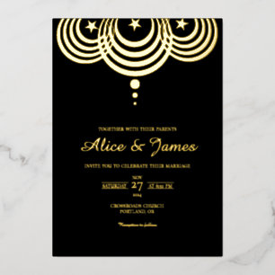 Celestial Stars Elegant Black Gold Foil Wedding