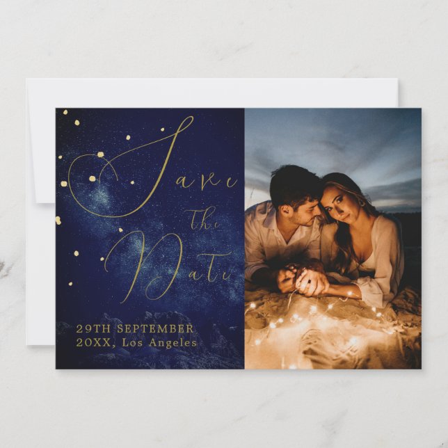  Celestial Stars  Elegant Photo Evening Wedding Save The Date (Front)