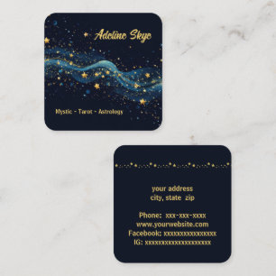 Celestial stars in gold on blue square business card
