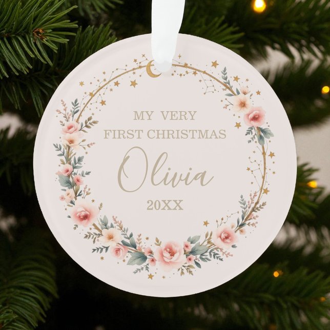 Celestial Stars Moon Baby 1st First Christmas  Ornament (Creator Uploaded)