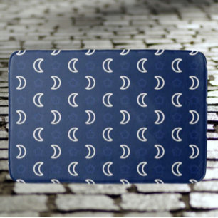 Celestial Stars & Moon Bath Mat – Navy Blue