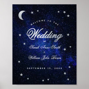 Celestial Stars & Moon Blue Wedding Welcome Sign