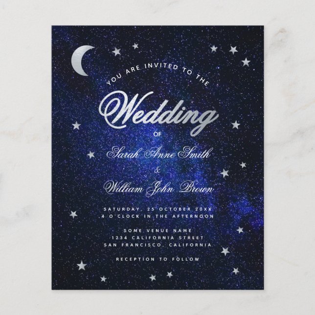 Celestial Stars & Moon Budget Wedding Invitation (Front)