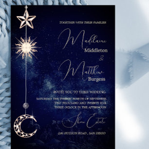 Celestial Stars Moon Galaxy Elegant Wedding Invitation