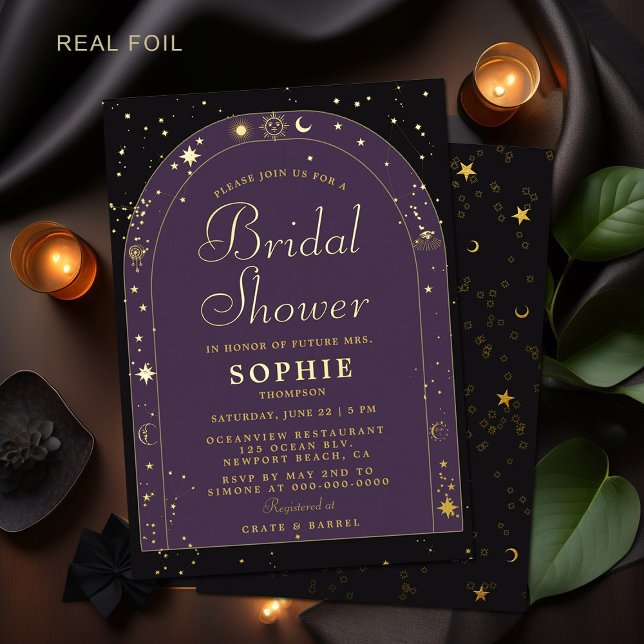 Celestial Stars Moon Gold Boho Arch Bridal Shower (celestial bridal shower invitation moon stars universe space constellation horoscope tarot gold foil)