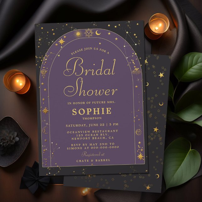 Celestial Stars Moon Gold Boho Arch Bridal Shower Invitation (celestial bridal shower invitation moon stars planets universe constellation horoscope zodiac gold )