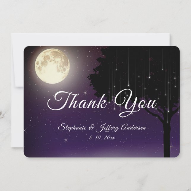 Celestial Stars Moon String Lights Wedding Thank You Card (Front)