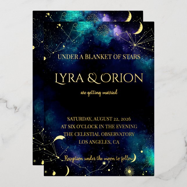 Celestial Stars | Navy Teal Gold Galaxy | Wedding (Front/Back)