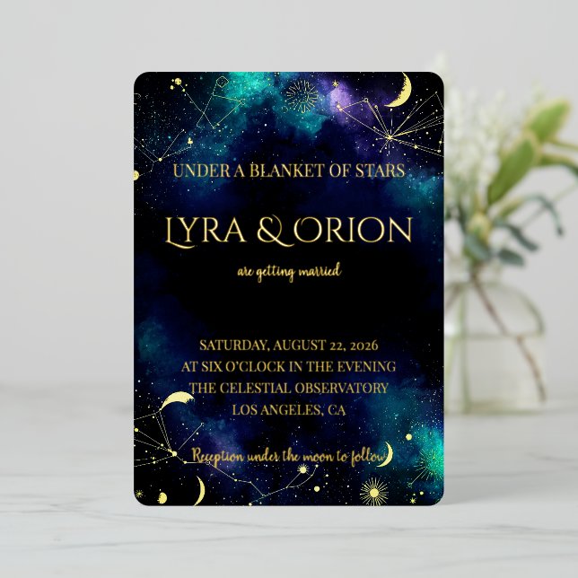 Celestial Stars | Navy Teal Gold Galaxy | Wedding  (Standing Front)