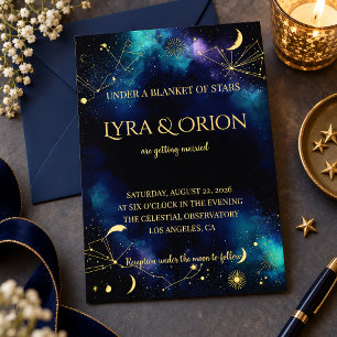 Celestial Stars Navy Teal Gold Galaxy Wedding Acrylic Invitations