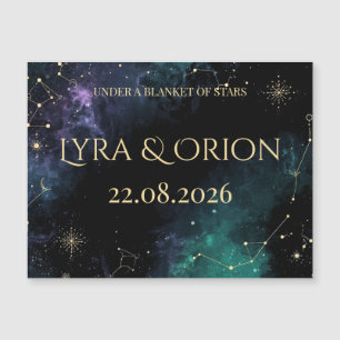 Celestial Stars   Navy/Teal Gold Wedding Magnet