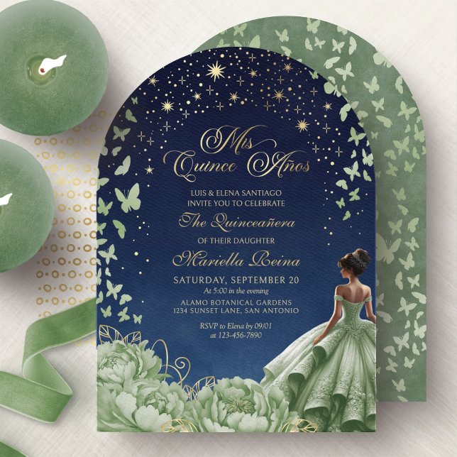 Celestial Stars Sage Green Quinceanera Invitation (Creator Uploaded)