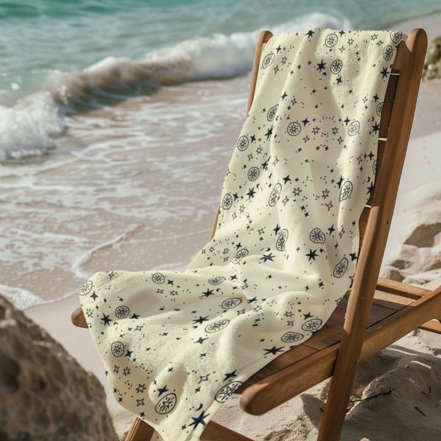 Celestial Stars Seamless Pattern Beach Towel (Creator Uploaded)