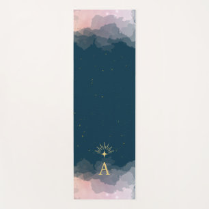 Celestial Stars Space Monogram Initial   Pink Blue Yoga Mat