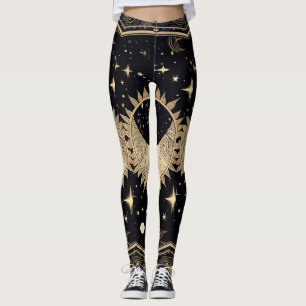 Women s Black Gold Star Leggings Tights Zazzle UK