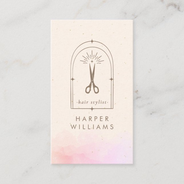 Celestial Stars Tarot Hair Stylist Salon QR Code Business Card (Front)