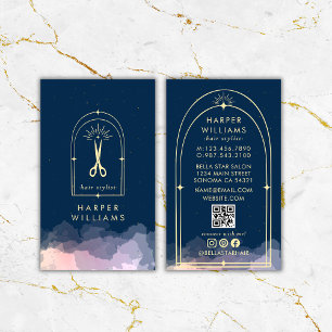Celestial Stars Tarot Hair Stylist Salon QR Code Business Card