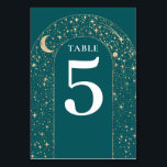 Celestial Stars Teal Wedding Table Number Card<br><div class="desc">Mystical celestial teal and gold wedding table number card</div>