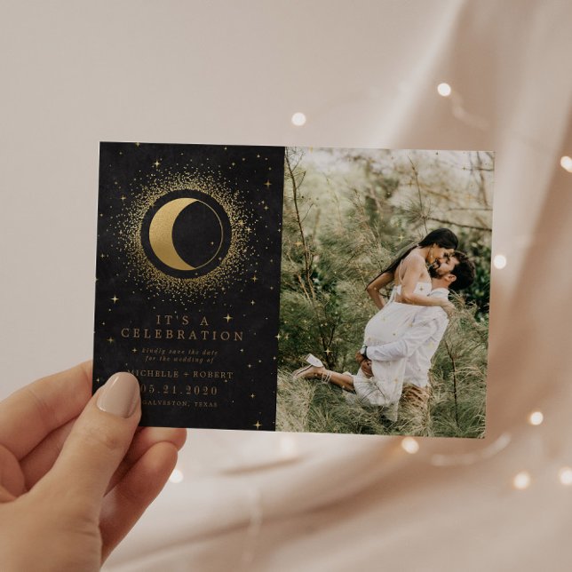 Celestial Stars Two Photo Wedding Celebration Invitation (Creator Uploaded)