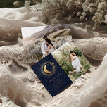 Celestial Stars Two Photo Wedding Thank You Card<br><div class="desc">Our "Celestial Gold" collection features a beautiful crescent moon with gold stars in various designs on a velvet midnight blue background paired with elegant fonts. Easy for you to customise and you can choose among many items from this collection in our store.</div>