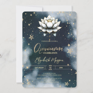Celestial Stars White Lotus Sky Quinceanera Invitation