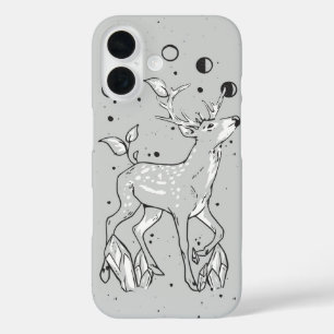 Celestial Step – Botanical Deer with Moon Phases iPhone 16 Case