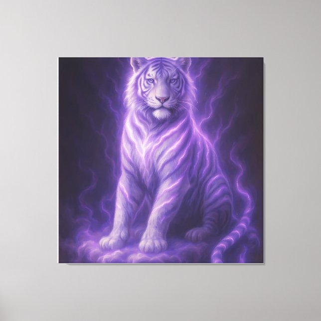 Celestial Storm White Tiger – Electric Blue Aura F Canvas Print (Front)