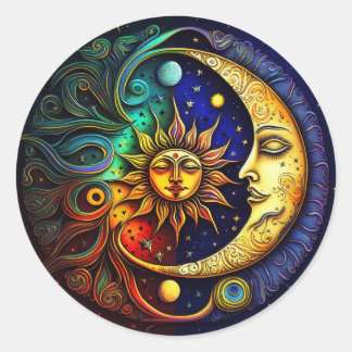 Celestial Sun and Moon Classic Round Sticker