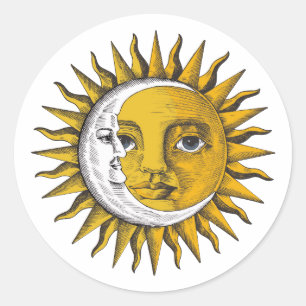 Celestial Sun and Moon  Classic Round Sticker