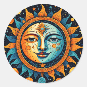 Celestial Sun And Moon  Classic Round Sticker