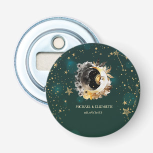 Celestial Sun And Moon Flowers Stars Green Bottle Opener