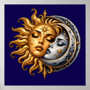 Celestial Sun and Moon Kiss Poster - Mystic Astrol