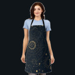 Celestial Sun and Moon Mystical Apron<br><div class="desc">Designed to coordinate with our Celestial Mystic Collection,  this unique apron features gorgeous gold celestial elements on a dark navy background. For more advanced customisation of this design,  e.g. changing layout,  font or text size please click the "CUSTOMIZE" button above. Please contact me for any questions!</div>
